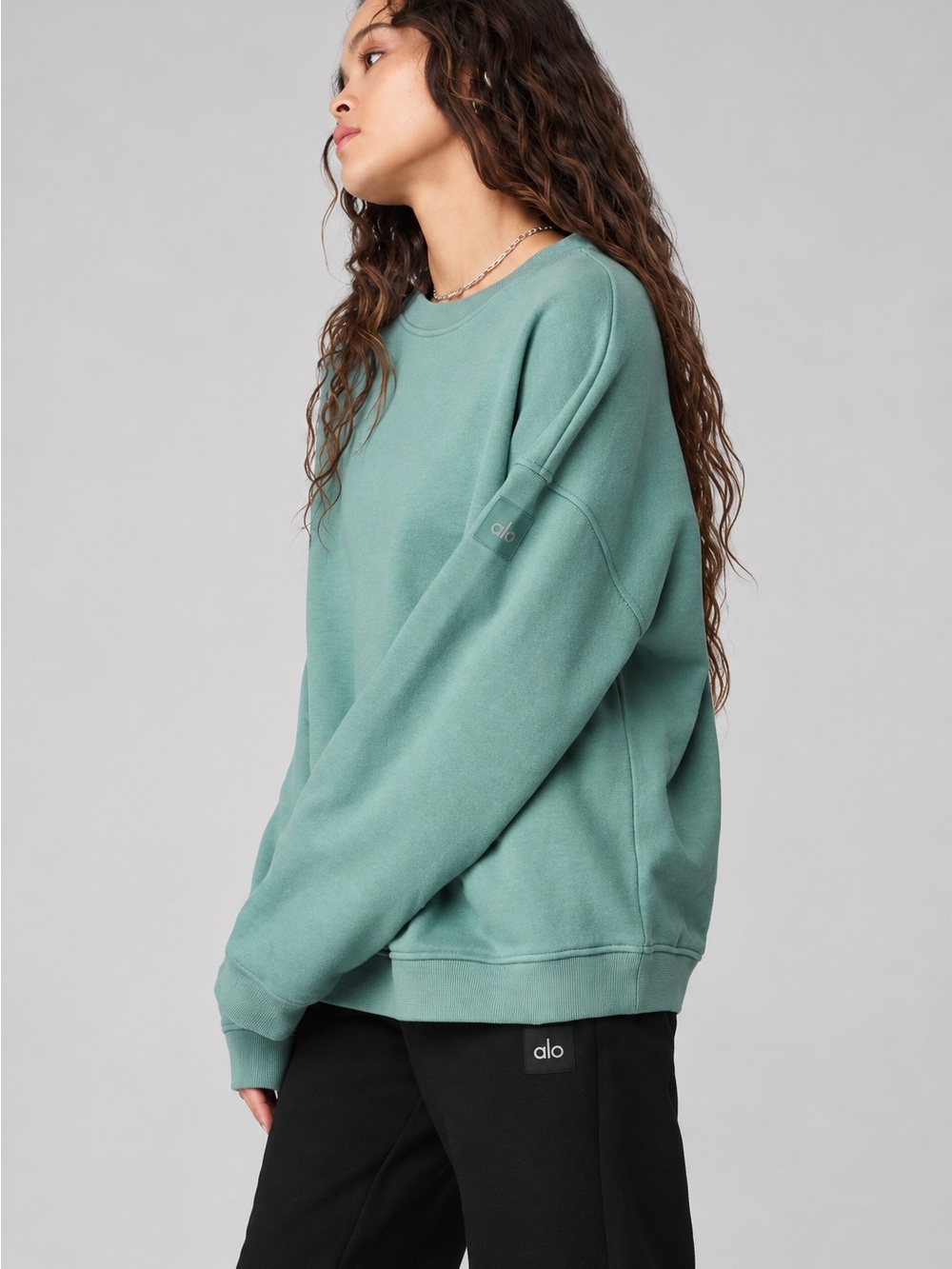 ALO Yoga Women's Crewneck Sweatshirt in Seafoam Green/Blue XXL